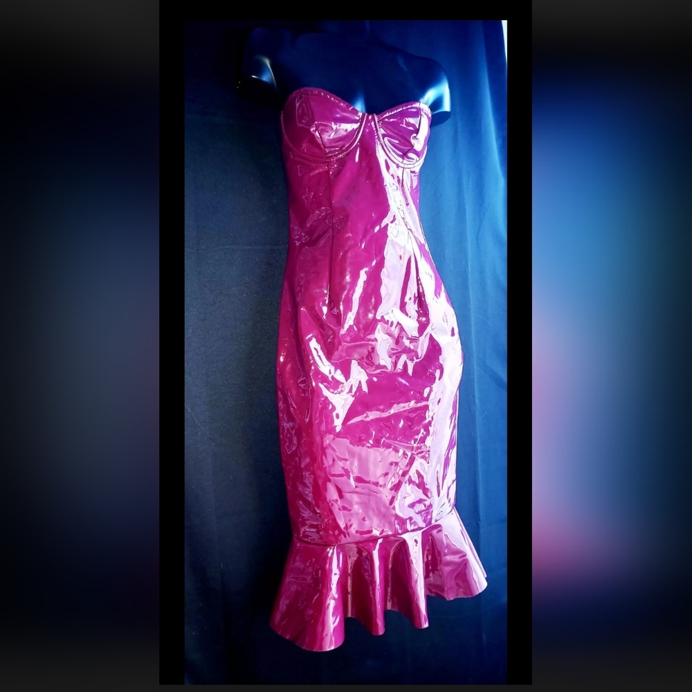 Gorgeous Rubber PU Mermaid BodyCon Merlot Wine Vampire Goth Cocktail Dress Sz S